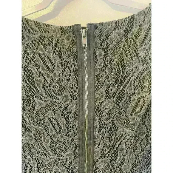Adrianna Papell Petite Gray Crochet Lace Dress Size 4P lined zipper short sleeve - Picture 3 of 6